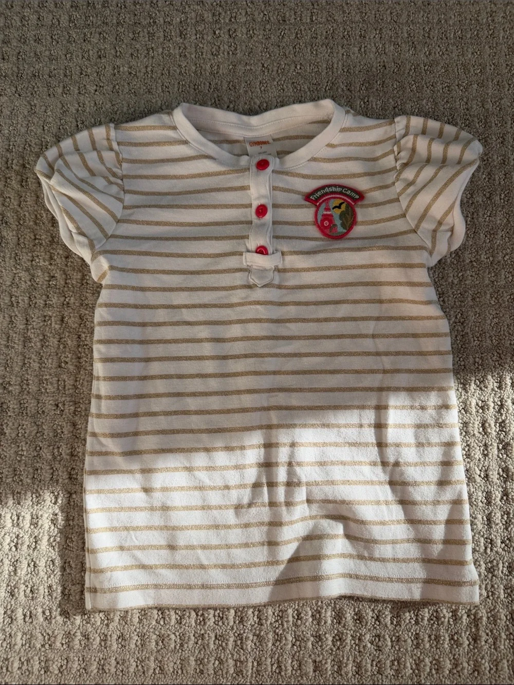 Gymboree Girls White & Gold Stripe Short Sleeve Henley Top